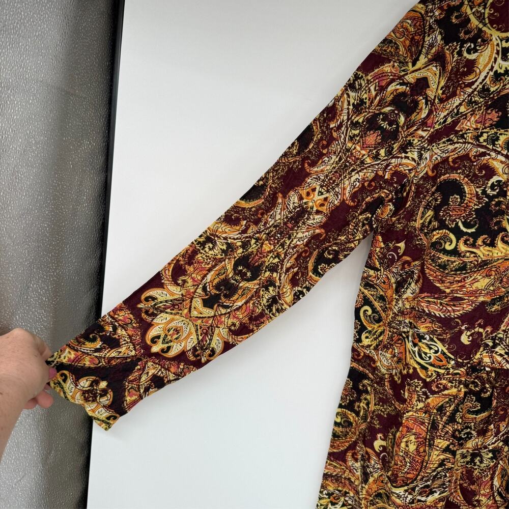 NWT J. JILL Tunic Top Womens S Brown Batik Baroque Paisley Long Sleeve Boho - Picture 3 of 8
